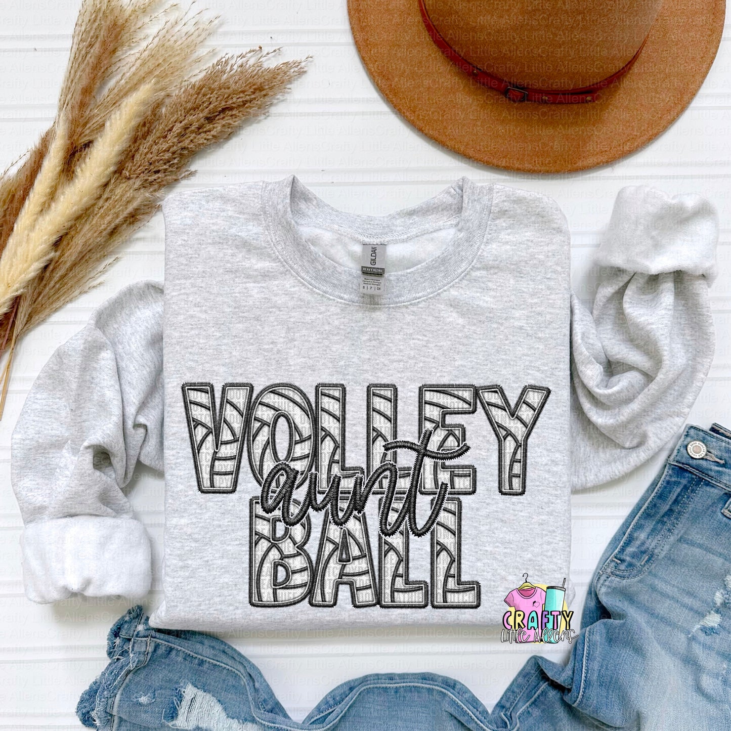 Volleyball aunt faux embroidery