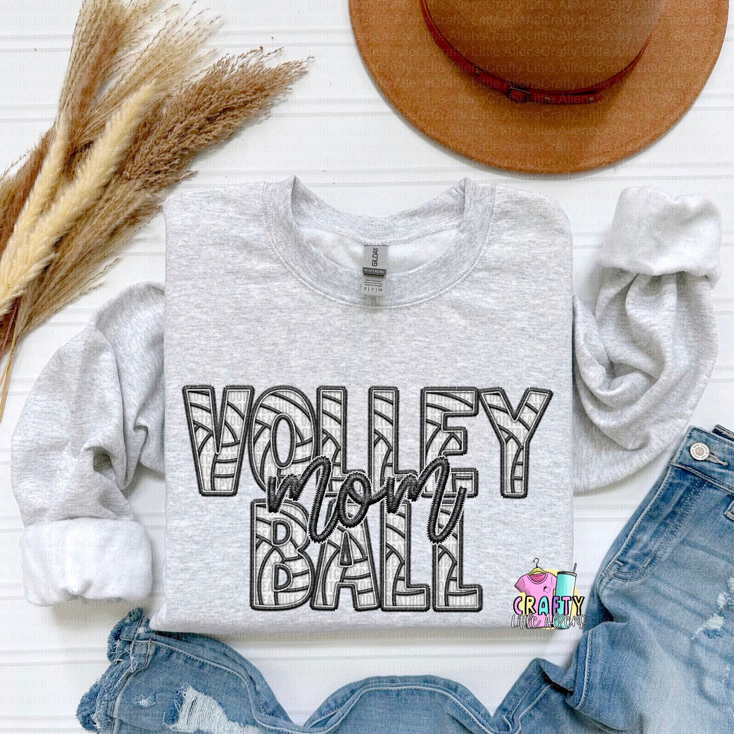 Volleyball Mom faux embroidery
