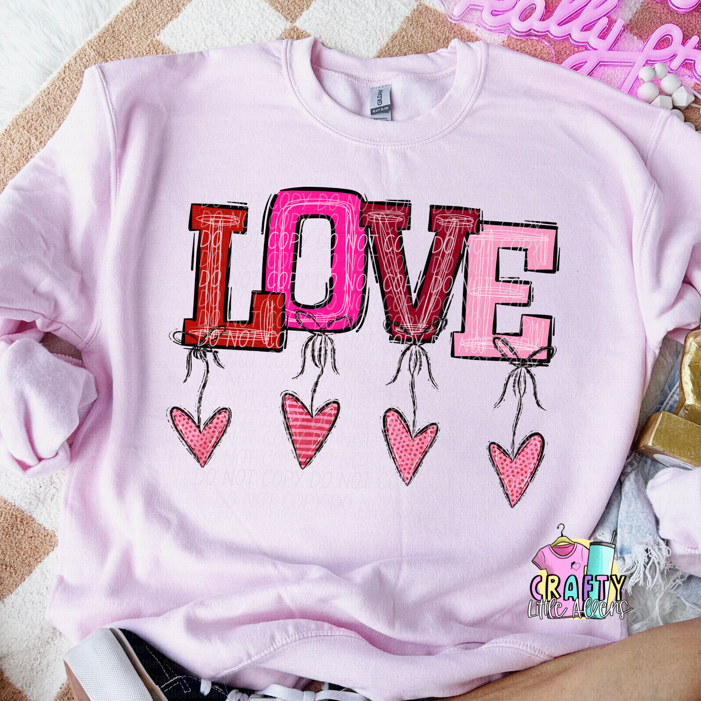 Love with dangle hearts