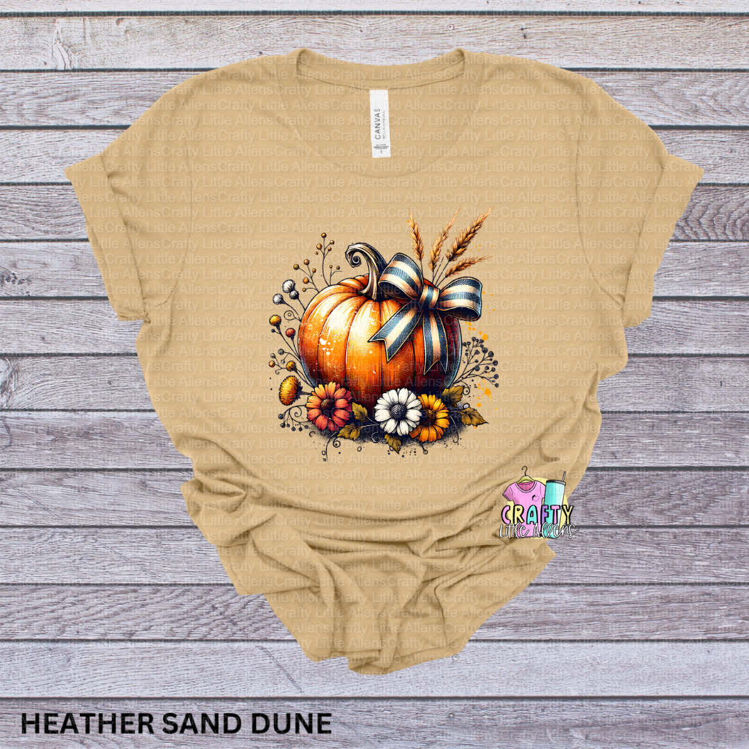 Pumpkin with bow and flowers