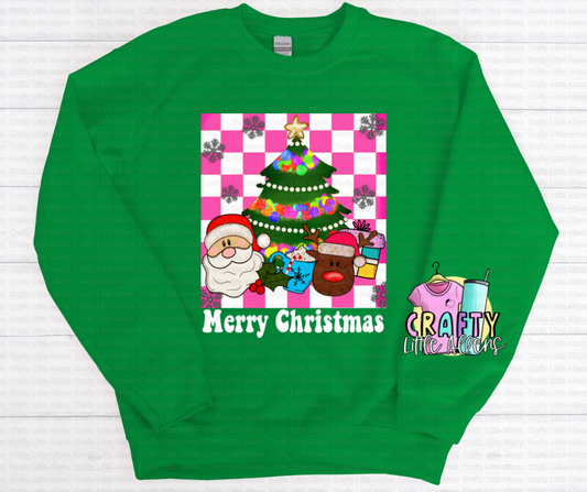 Merry Christmas pink checkered background