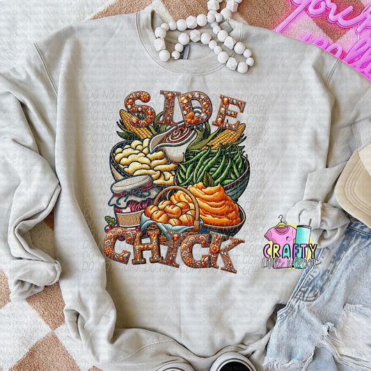 Side chick Faux sparkle and embroidery